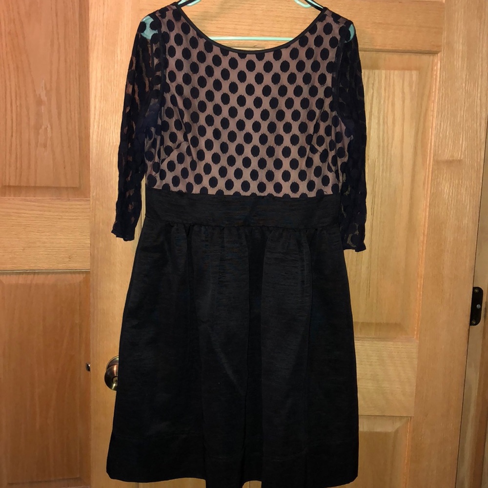 Eliza J Mesh Bodice Fit and Flare Polka Dot Dress